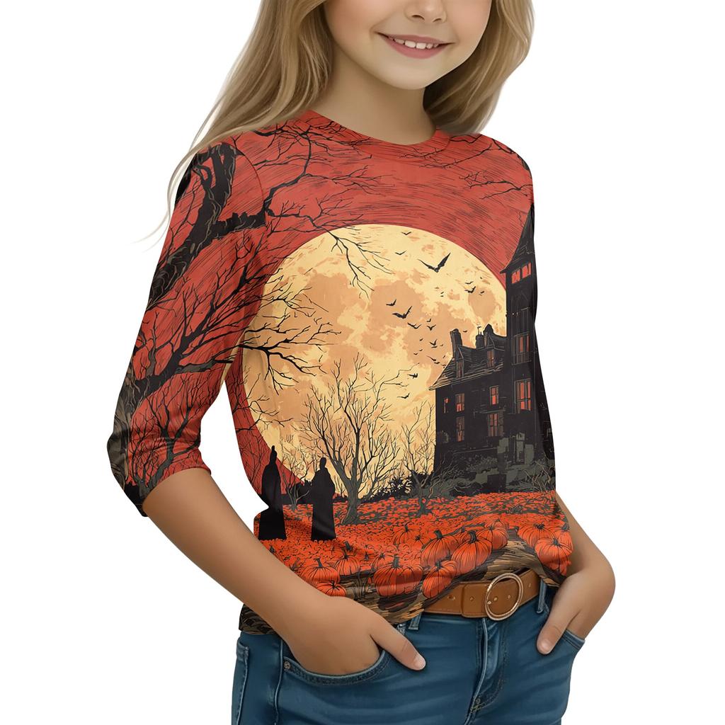 Kids Long Sleeve Halloween Print T-Shirt Round Neck Casual Top