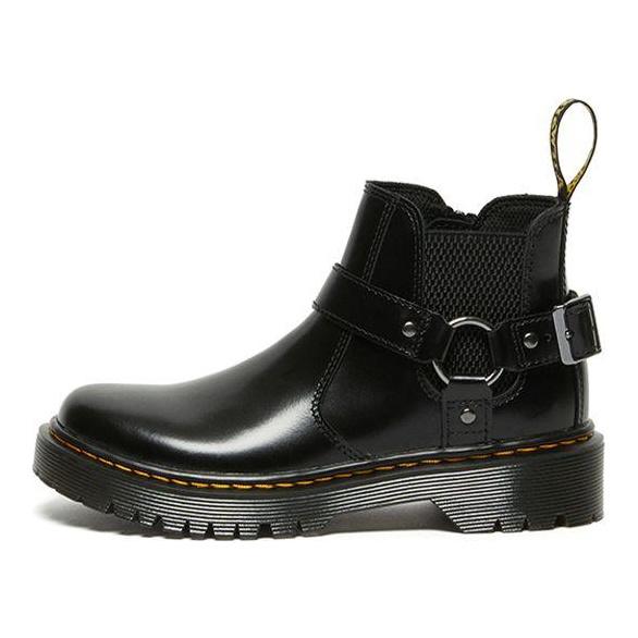 Dr. Martens Wincox Lissome Knight Style Buckle Thick Sole Zipper Chelsea Boots Kids Boots Charcoal-Black 27094001