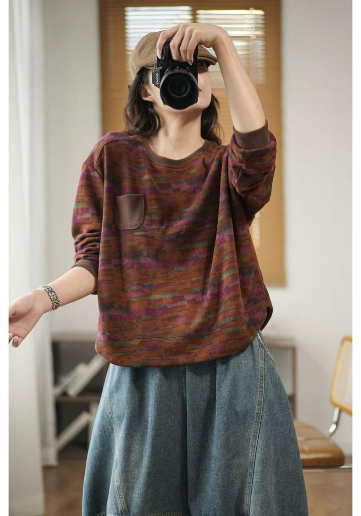 2026 Spring Artistic Printed Round Neck Loose Casual Women's Sweatshirt