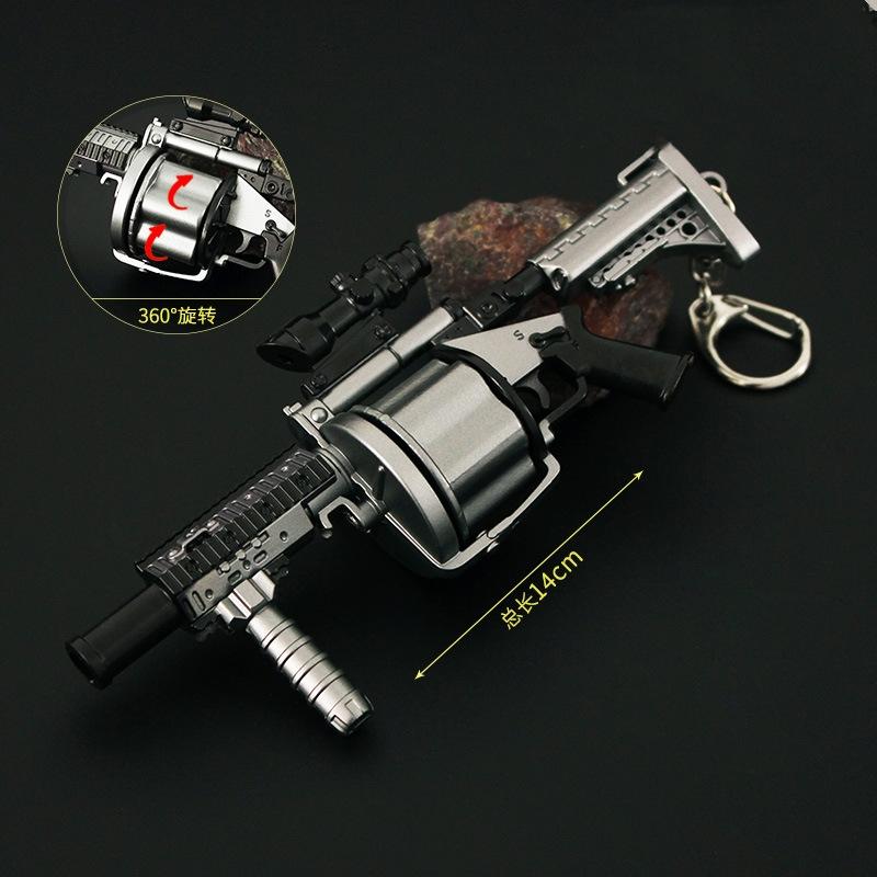 Weapon Model 14cm Metal Gun Playerunknowns Battlegrounds MGL Grenade Launcher Guns Keychain Arms Game Peripheral Boys Toys