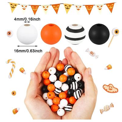 T02C!160 Pcs Wood Bead For Craft Rustic Farmhouse Beads Natural Wooden Handmade Spacer Boho Bead For Halloween Garlands DIY