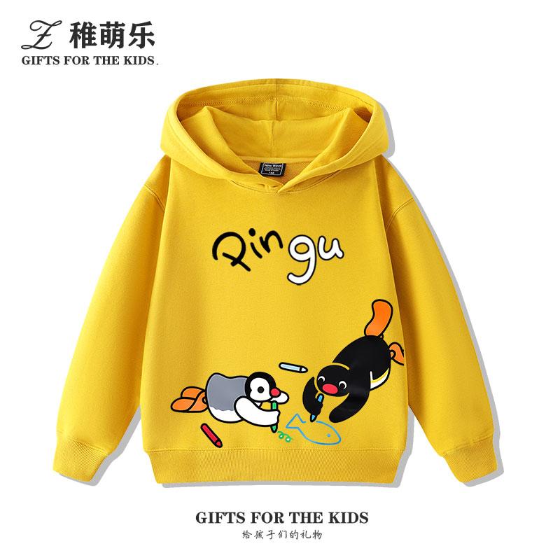 Kids Sport Pullover Hoodie With Pingu Penguin Graphic, Lovely Pingu Art, Warm Sweatshirt For Children Outdoor Sport And Home Daily Activities