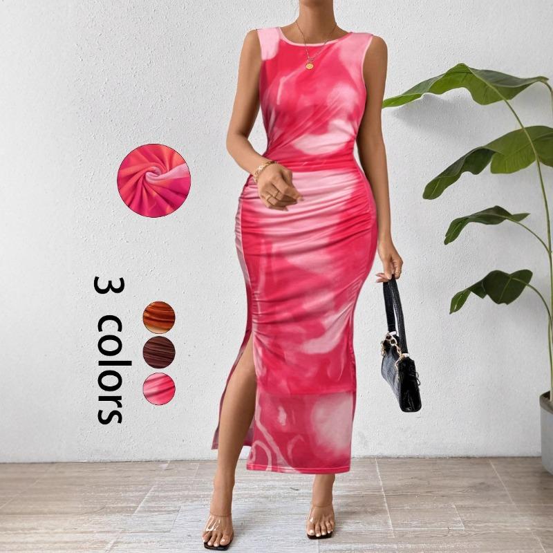 Women's Spring Slimming Sleeveless Mesh Gradient Slit Dress