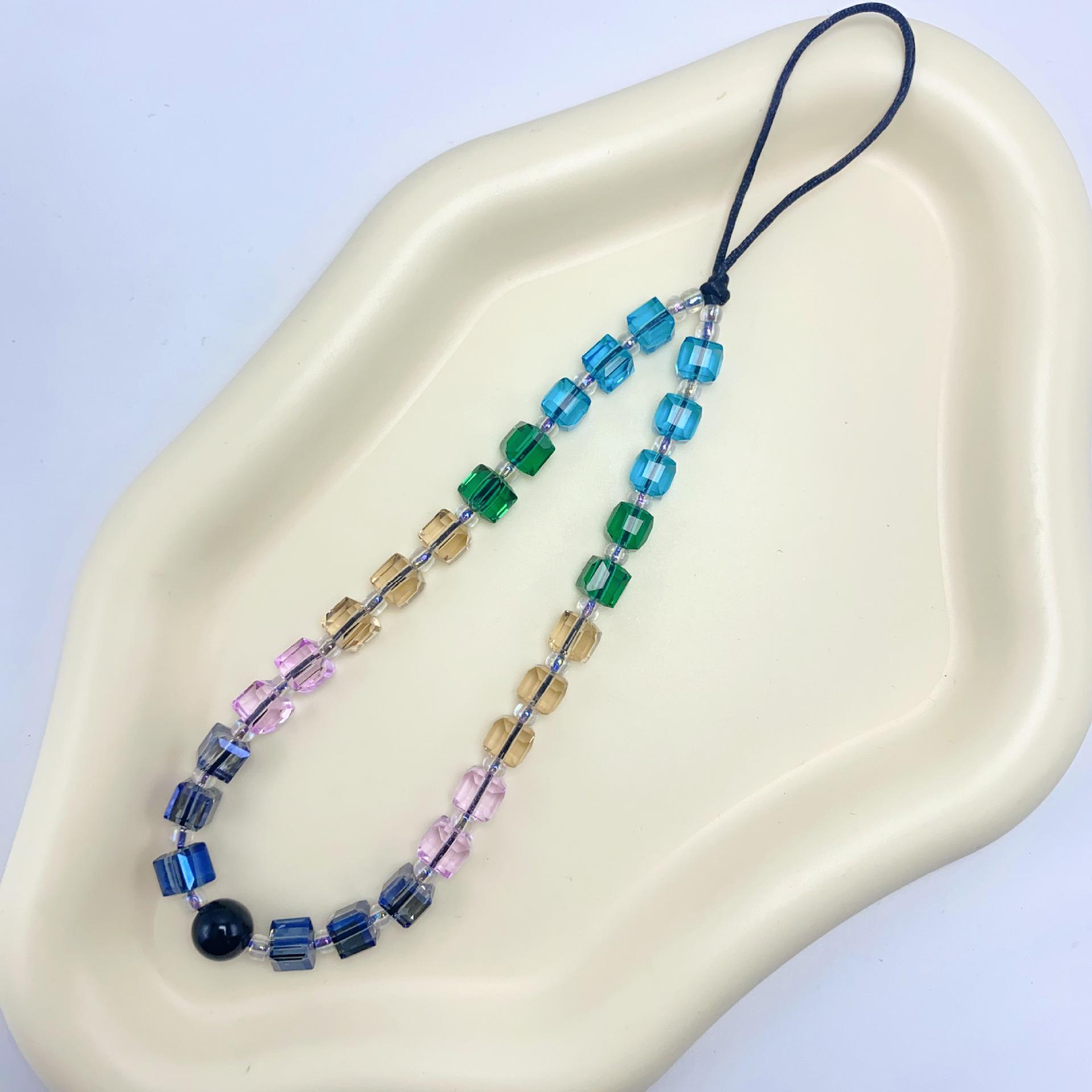 

Cross Sugar Cube Crystal Beaded Phone Lanyard: Anti-lost Wrist Keychain & Short Handheld Pendant