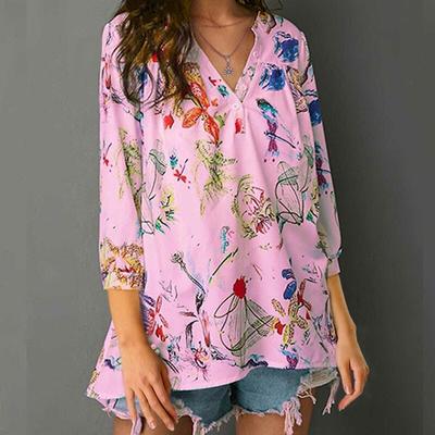 2023 Casual Bohemian Flower Print Shirt Fashion Tops Lady Elegant Loose Long Sleeve V-neck Shirt All-match Womens Clothes 24917