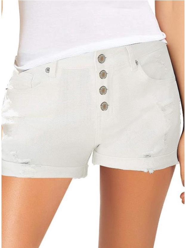 Chic High-Waisted Slim-Fit Straight Leg Denim Shorts XXL белый