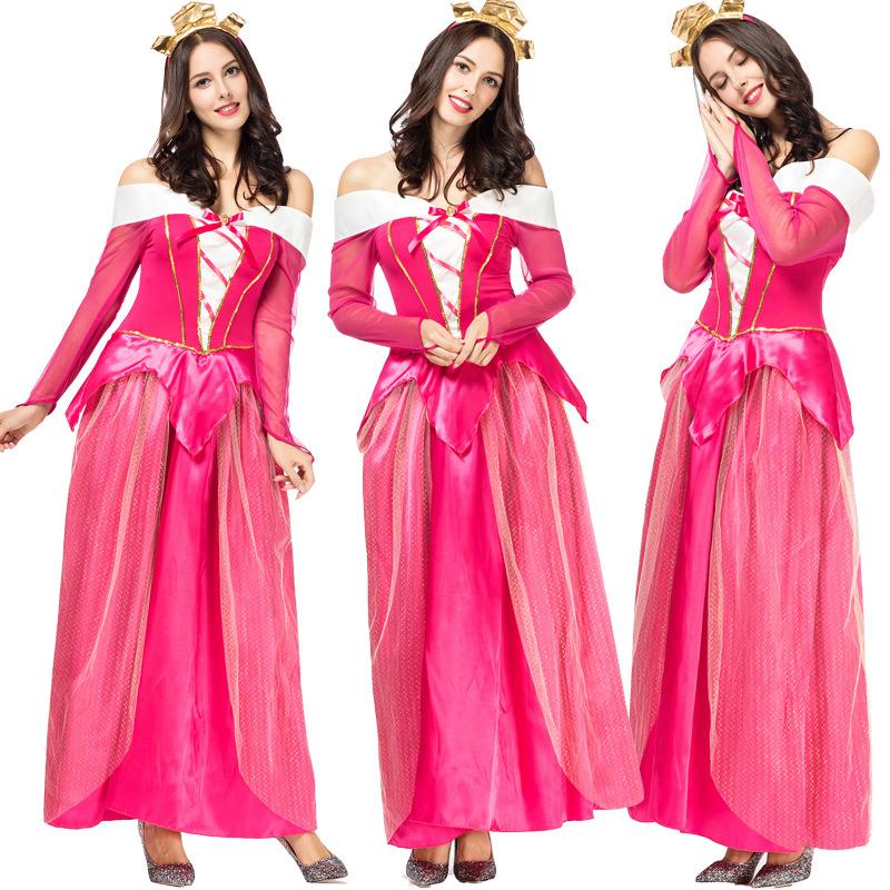 Beauty Princess Sleeping Aurora Adult Costume Pink Dress Gown Outfit Cosplay