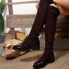 Retro Over-Knee Long Boots Women's Thick Heel Velvet Surface Elastic Boots Autumn Winter New Style High Waist Slim Boots