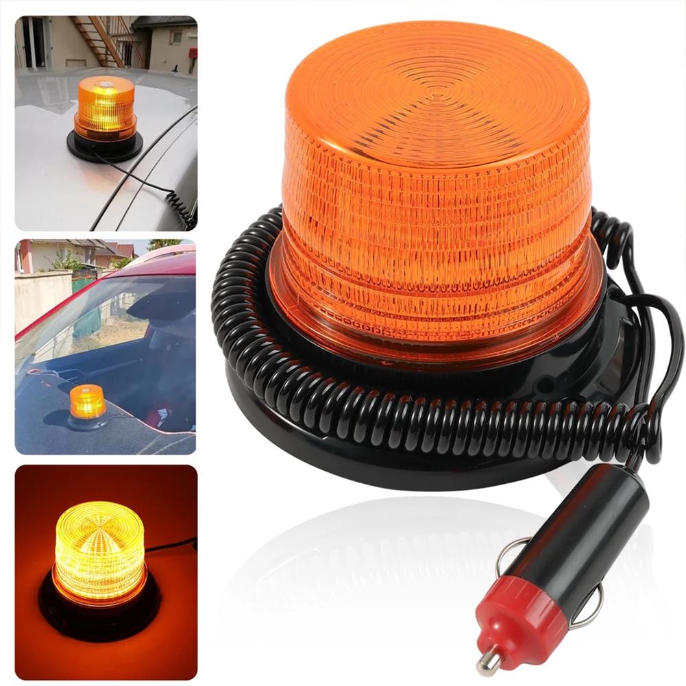 2Pcs Magnetic Base LED Amber Emergency Strobe Light Car Roof Flashing Hazard Warning Light 12V/24V Vehicle Safety Beacon Lamp