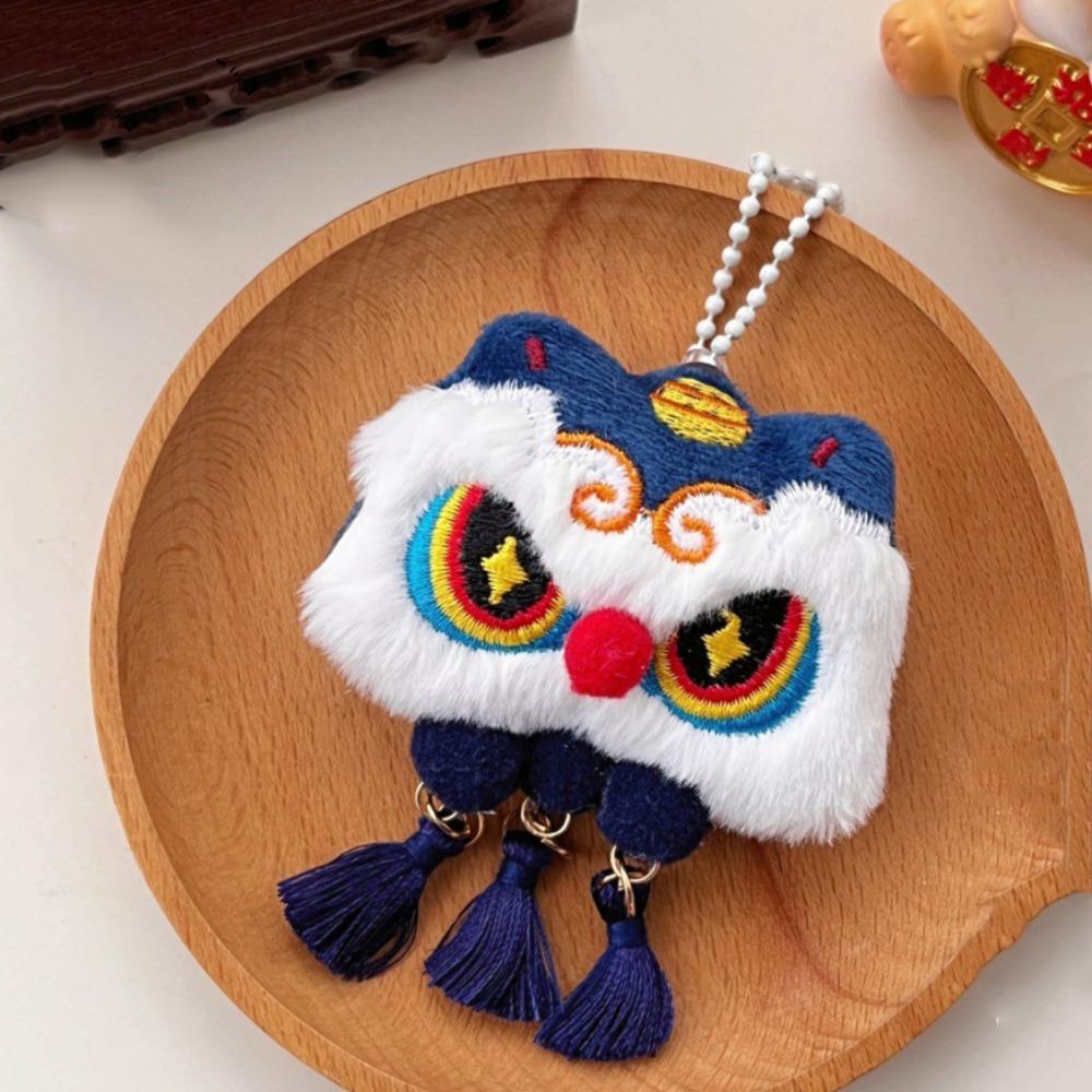 Lion Awakening Chinese New Year Plush Keychain Tassel Lion Dance Brooch Cute New Year Badge  Unisex