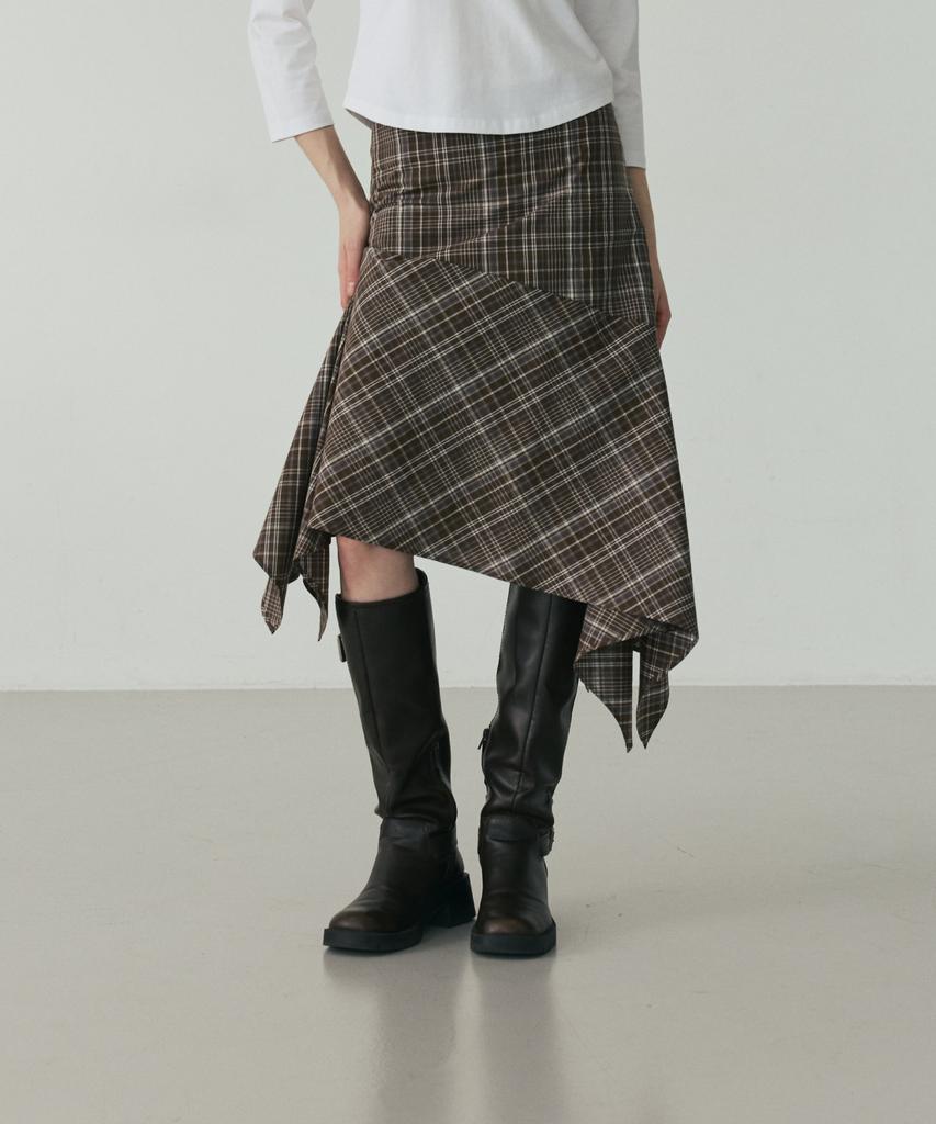Linte Diagonal Bias Check Skirt Brown