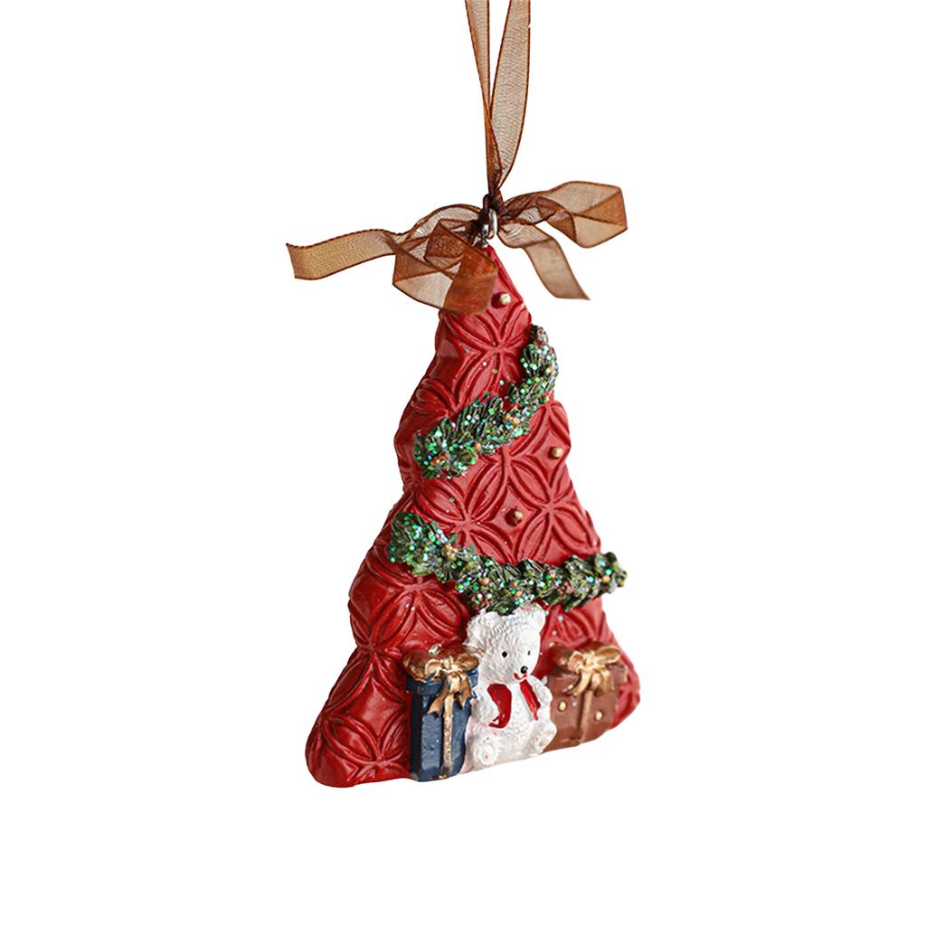 Christmas Tree Ornament Resin Hand-Painted Hanging Decor With Rope Vintage Bell Pendant For Holiday Home Party Decoration