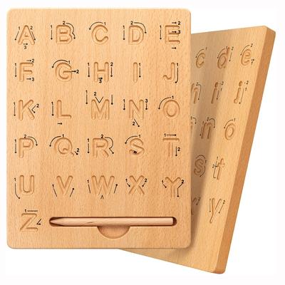 Lavagna per esercitarsi con lettere in legno, strumento per tracciare l'alfabeto su due lati Imparare a scrivere ABC Giocattolo educativo Gioco Montessori per la motricità fine Regalo per 4 5 anni