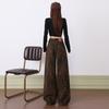 Women's American Casual Leopard Print High-Waisted Wide-Leg Jeans, Autumn/Winter 2025, Loose-Slimming, Floor-Length Pants