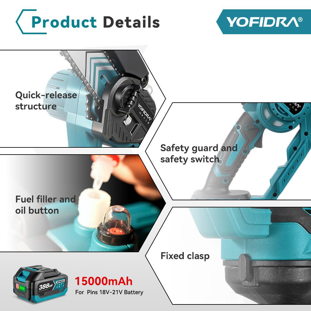 Yofidra Brushless 8Inch Telescoping Pole Electric Chainsaw High Branch Saw Garden Pruning Power Tool For Makita 18V Battery Pin