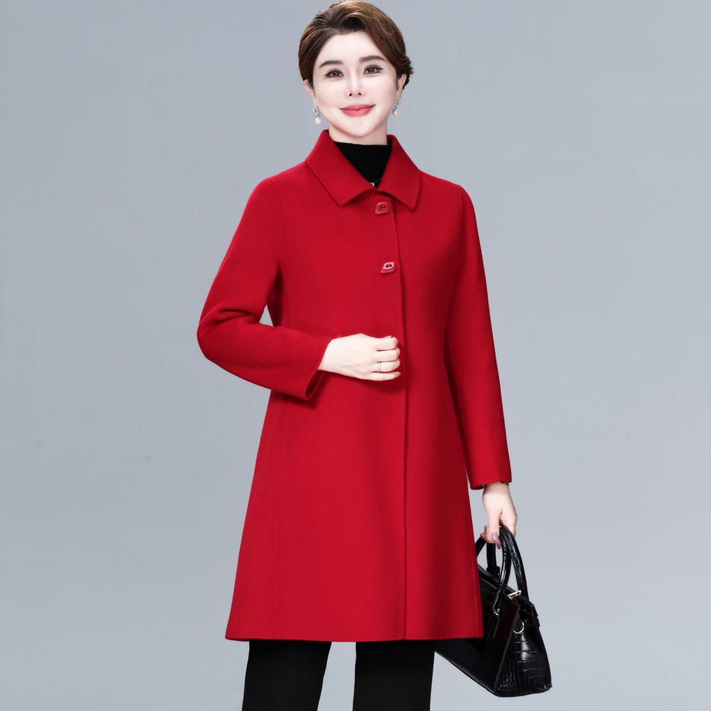 Mid-Length Double-Faced Cashmere Coat for Middle-Aged and Elderly Women - Autumn/Winter High-End Slim Wool Jacket