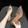 Fashion Crystal Beading Transparent Sandals Women Super High Heels Party Shoes Woman Perspex Thin Heeled Sandalias Mujer Plus Size 42