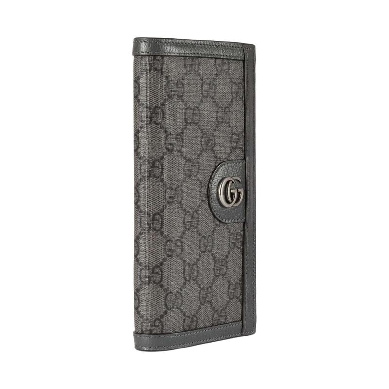 Gucci Ophidia Distressed Silver Metallic Canvas with Leather Trim Wallet Men's Gray with Black