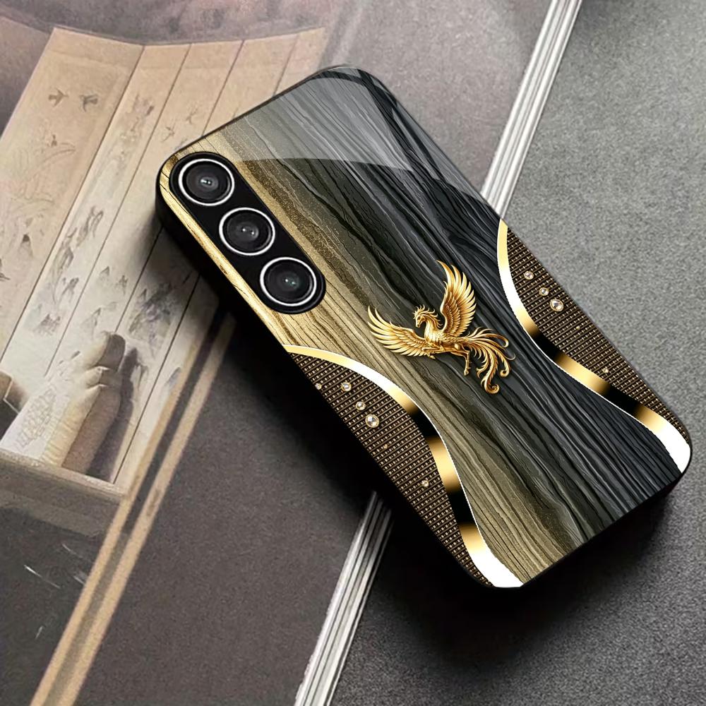 Wood Grain & Gold Phoenix phone case glass s26 ultra case s25 ultra case for Samsung Galaxy S26 S25 S24 S23 S22 FE Ultra Plus