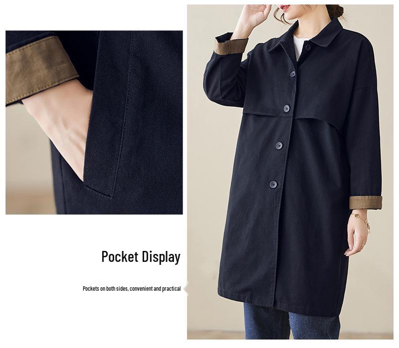 3126 Versatile Mid-Length Women's Trench Coat - 2026 Korean Style, Casual Lapel Jacket, Solid Color, Spring Collection