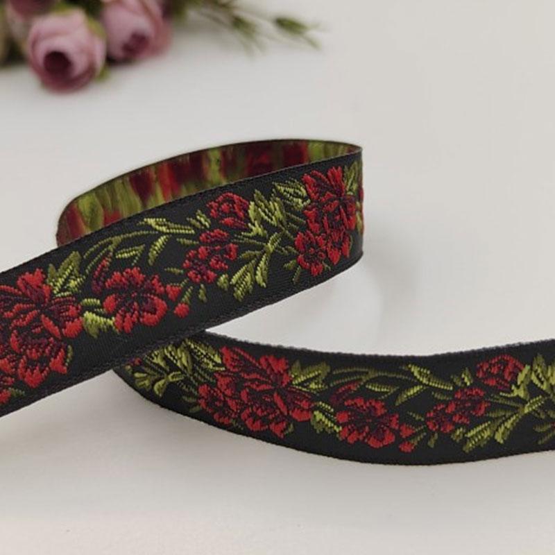 10 Meter Ethnic Style Peony Flowers Jacquard Lace Trim Ribbon Floral Embroidery Woven Trimming Edging For DIY Clothes Crafts