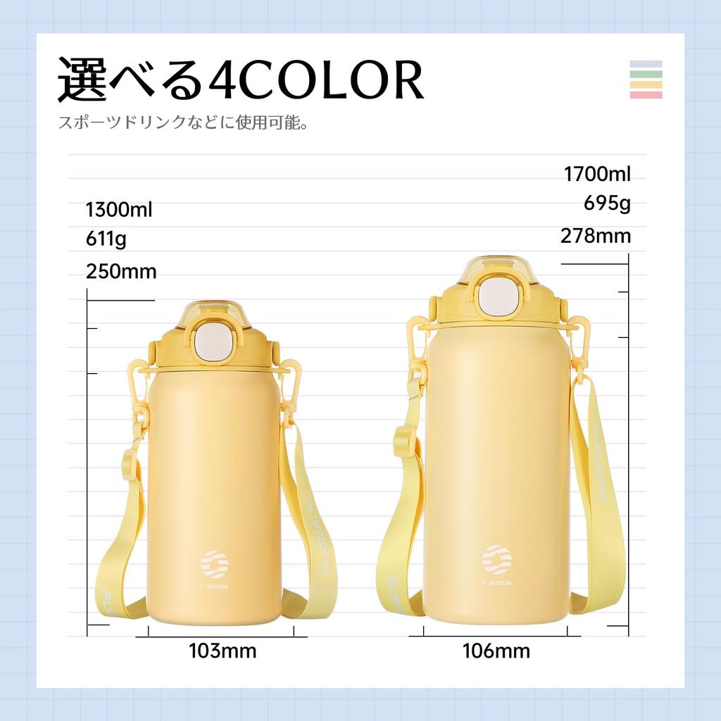 FJbottle 1.7 Liter Vacuum Insulated 2-Way Water Bottle with Straw, One-Touch Direct Drinking, Sports Jug (with Strap), 1.7L (1700ml), Sports Bottle,