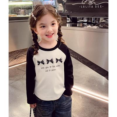 Mädchenmode Langarm-T-Shirt 2025 Frühling Kinder Freizeit Farbkontrast Oberteil