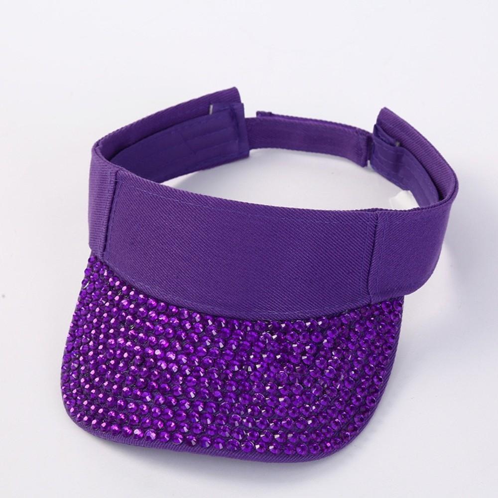 Fashionable Breathable Empty Top Hat Candy Colored With Embedded Rhinestones Sunshade Cap Wide Brim Diamond Encrusted Hat Summer