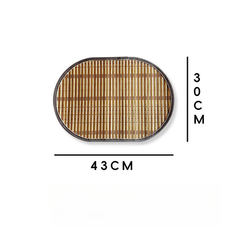 Woven Oval Placemat Nordic INS Bamboo Table Mat with Edge Binding, Heat-Resistant Dining Pad Home Restaurant Western Cuisine