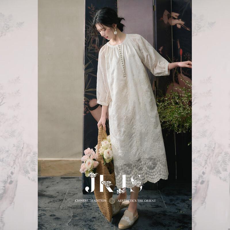 JK&JS Tencel Embroidered New Chinese Style Long Dress