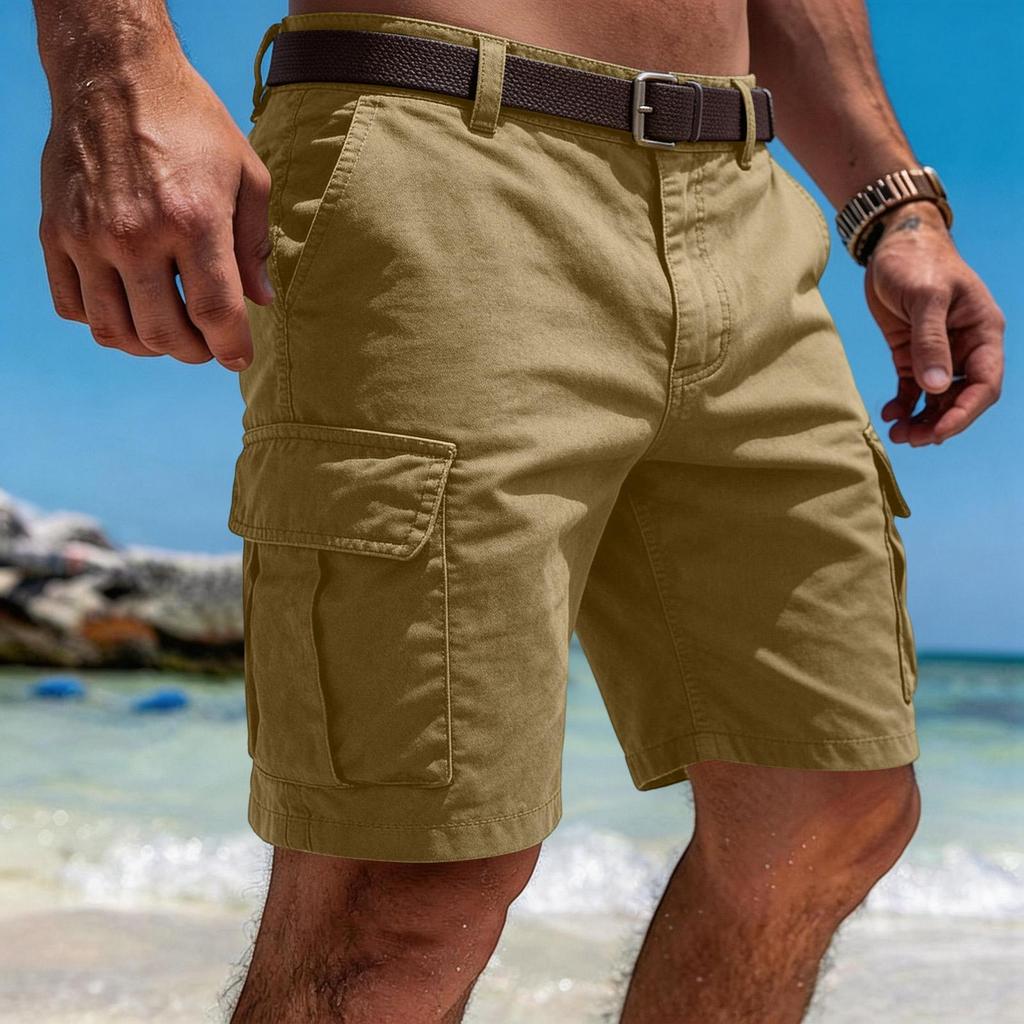 Herr Cargo Shorts med Flera Fickor Avslappnad Passform Bomull Casual Shorts för Utomhusarbete Vandring Resor Vardagsbruk