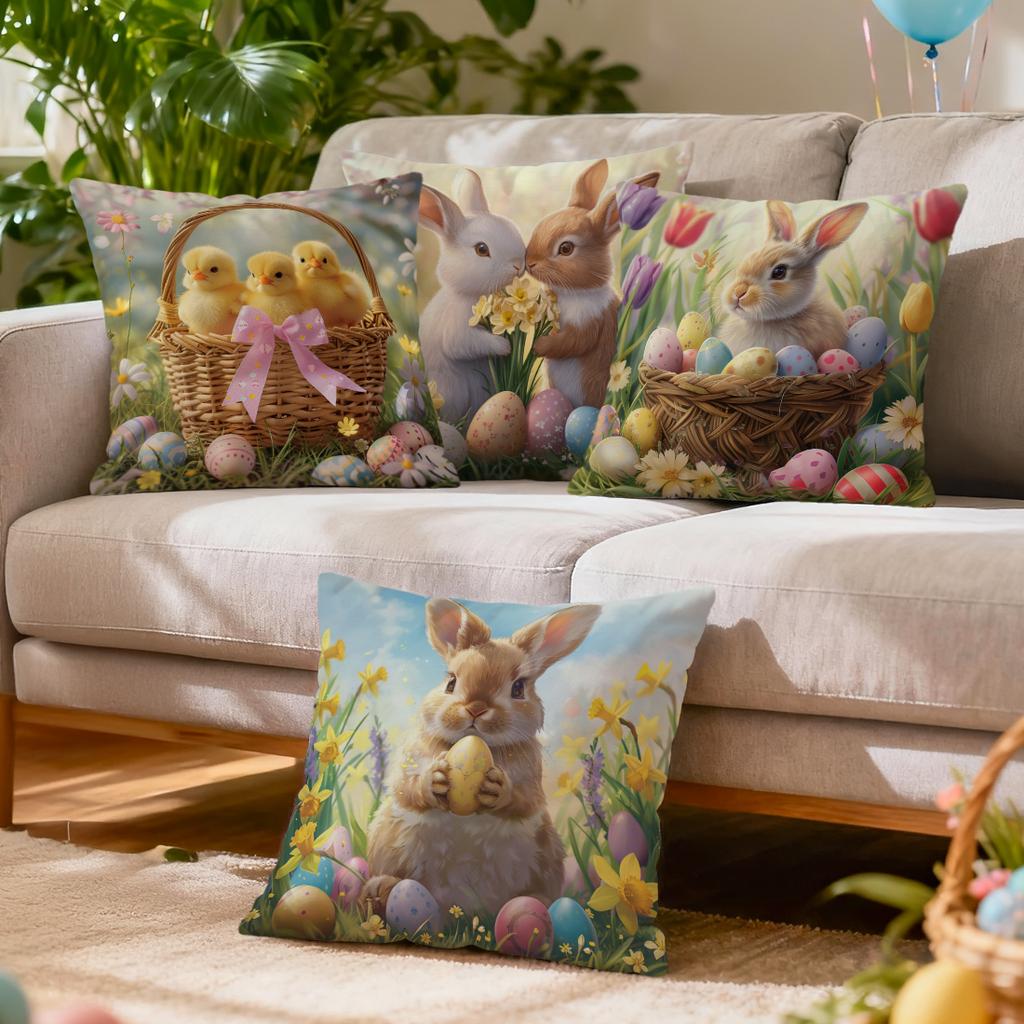 Easter Themed Flowers Cushions Pillowcase Polyester Cushion Cover Throw Pillow Pillowcover Home Car Sofa Decor