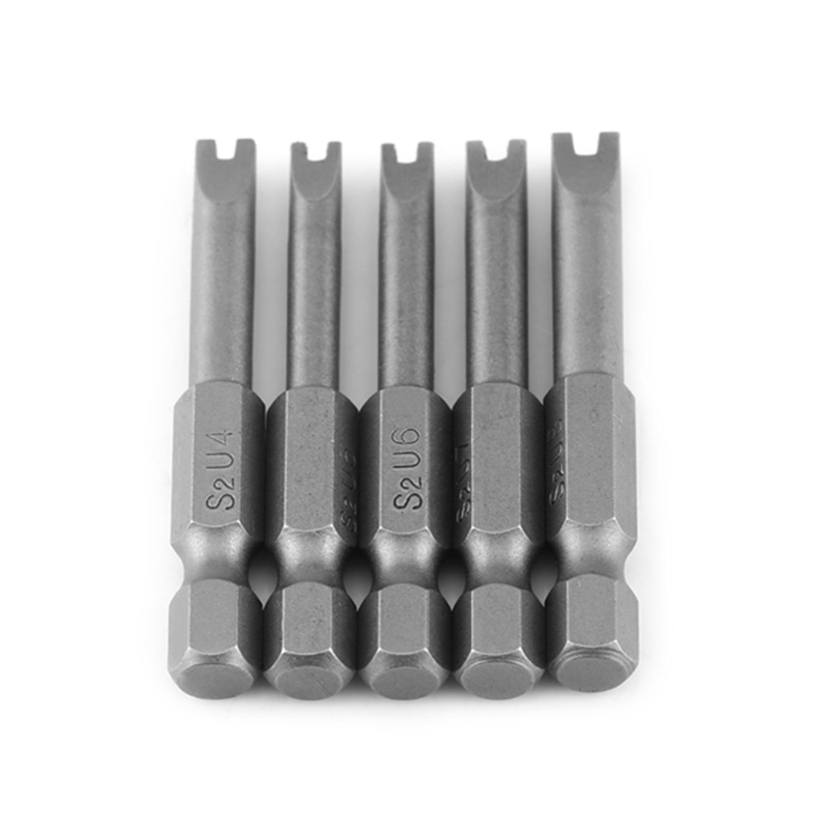 

5 Pcs S2 Alloy Steel 50mm Length 1 4 Hex Shank U shaped Magnatic Screwdriver Bits Set