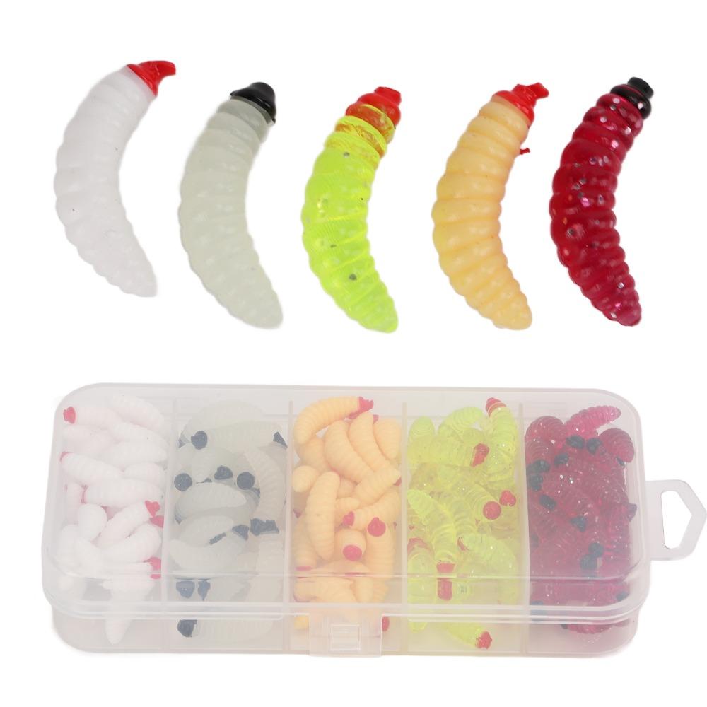 125PCS Durable PVC Bass Fishing Worm Soft 2.4cm Maggot Baits 5 Colors Bread Worm Fishing Lure Lake Fishing