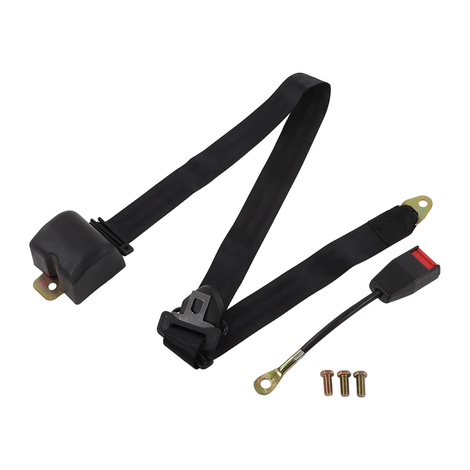 

3 Point Car Seat Belt Adjustable Black Nylon Fabric Plastic Universal for Go Kart Club Car Truck