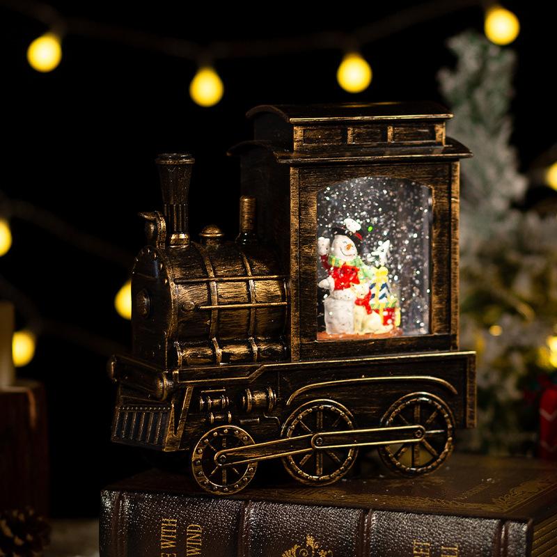 Christmas Decoration Train Crystal Ball Automatic Snow Falling Music Box Christmas Gift Santa Claus Night Light