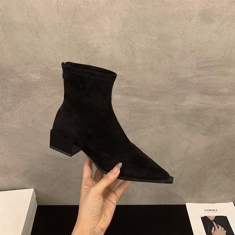 Mode Ontwerper Luipaard Dames Enkellaarsjes Mode Puntige Neus Korte Laarsjes Dames Beknopte Vierkante Hakken Schoenen