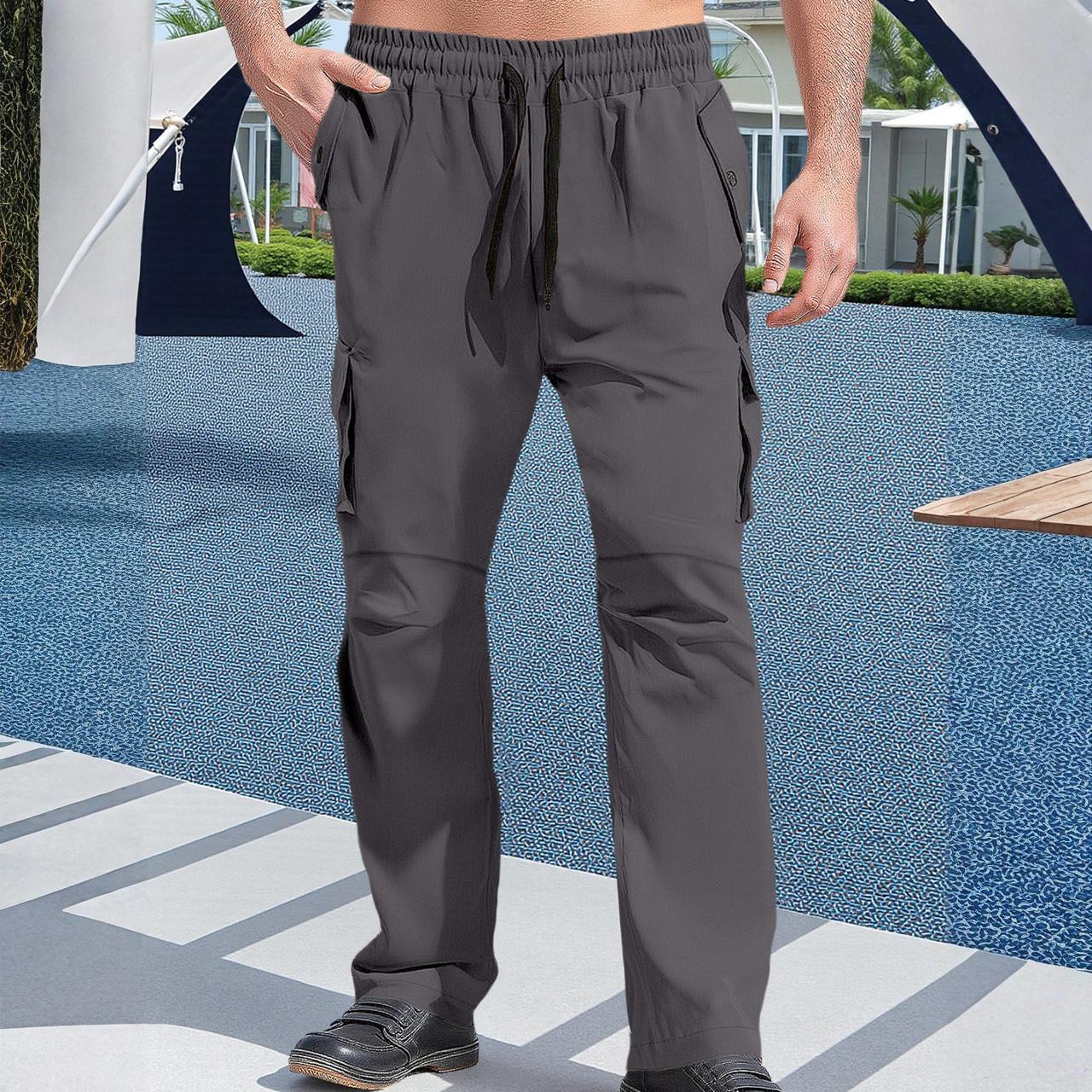 

Мужской свободный повседневный однотонный комбинезон с несколькими карманами, эластичная талия на кулиске, эластичные прямые повседневные брюки XL