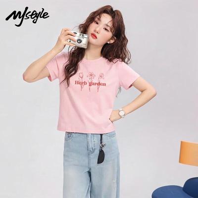 MJ STYLE Women's Round Neck Pure Cotton Short Sleeve T-Shirt