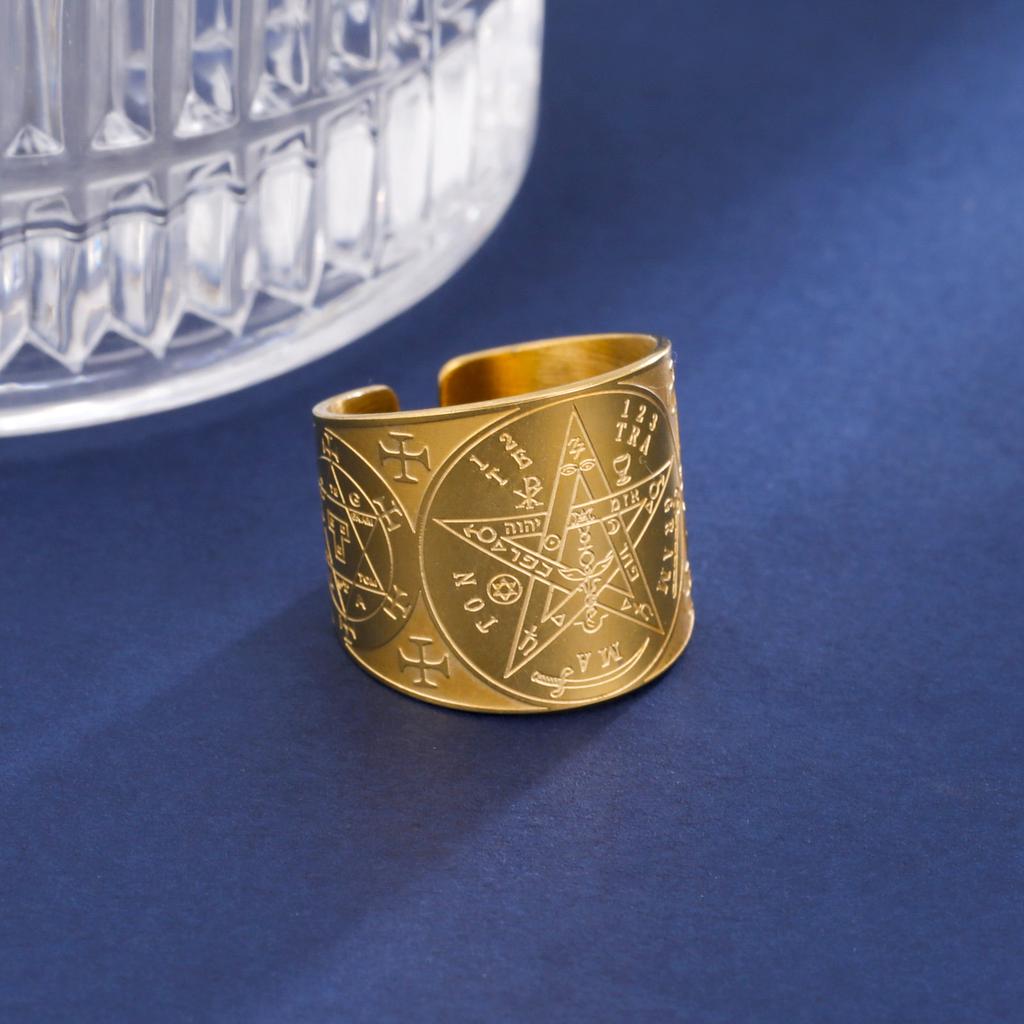 Cutting Craft Titanium Steel Hexagram Open Ring Punk Men's Jewelry Accessory