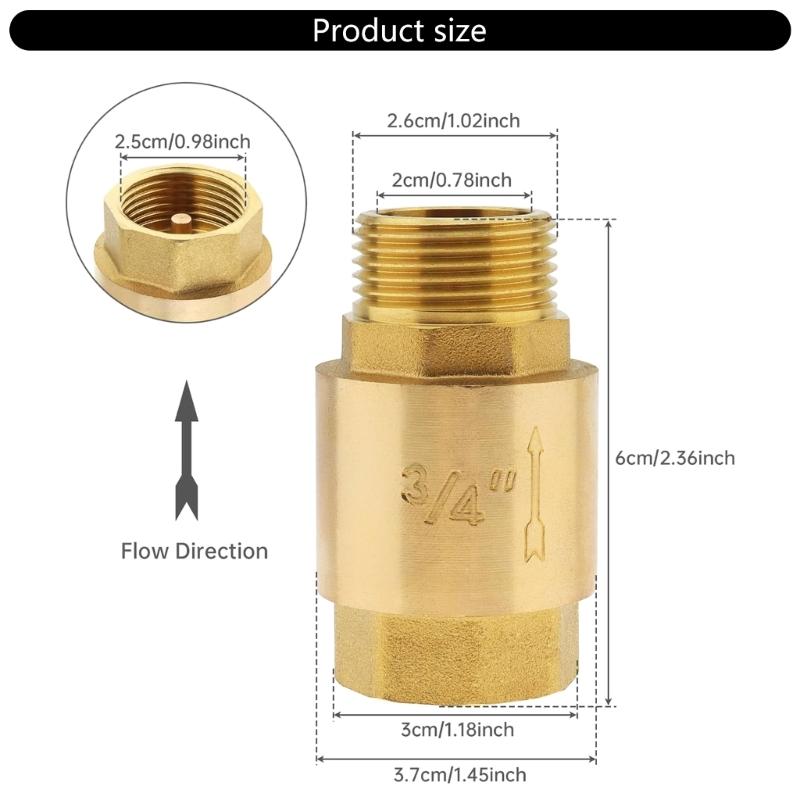 Brass Spring Check Valves 3/4 Thread Horizontal Inline One Way Flows Inline Check Valves for Well Pump & Water Tank