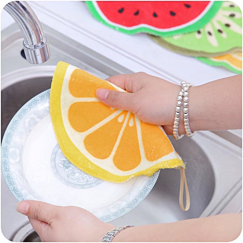 Cute Fruit Printed Kitchen Absorbent Wipes Hanging Hand Towels Bathroom Quick-drying Dish Cloths Drying Fruit Cloth