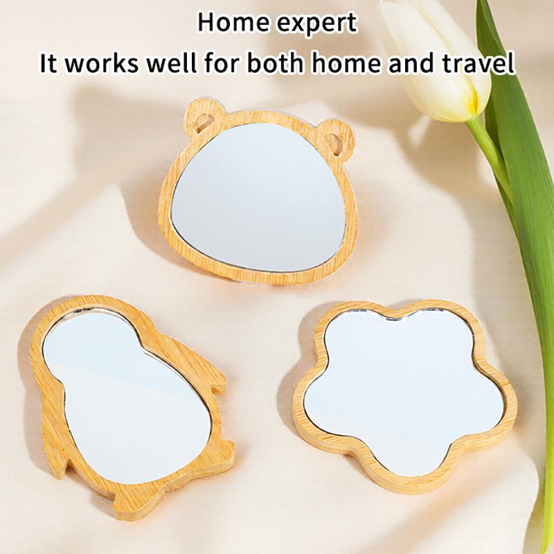 Dřevěné Ruční Zrcátko Vintage Přenosné Více Tvarů Kosmetické Zrcátko Kompaktní Make-up Toaletní Zrcátko Ruční Zrcátko Dámské Cestovní Zrcátka
