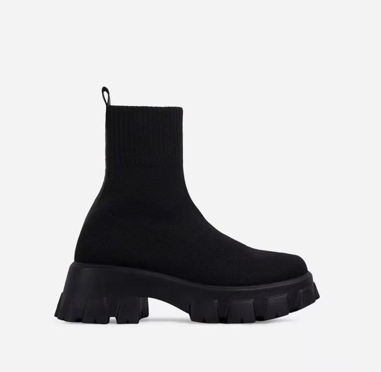 Plus Size Women's Flyknit Sock Boots: Autumn Martin Style, Breathable Candy Colors, Platform Thick Sole, Short Boots