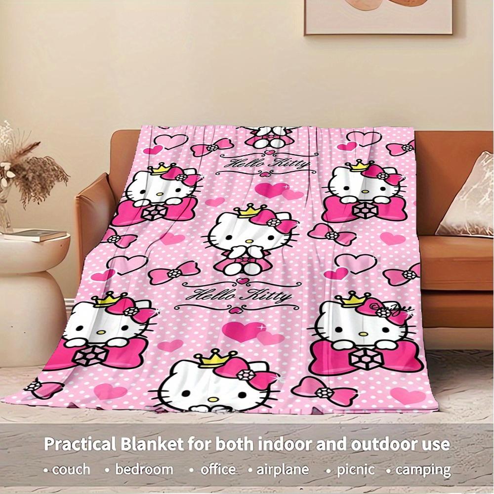 1pc Hello Kitty Spring Floral Pattern Flannel Blanket - Seasonal Home Decor, Comfortable and Machine Washable, Suitable for All Ages, Ideal