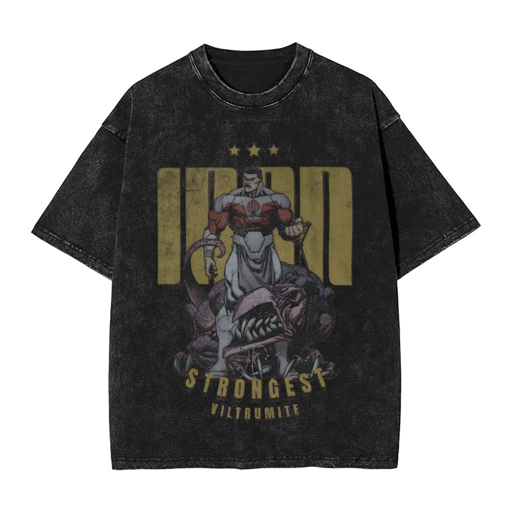 T-shirt Comic Battle Beast Invincible Hip Hop Cotone Lavato Oversize Vintage Uomo Donna T-shirt Lavata Oversize Unisex Harajuku alta qualità