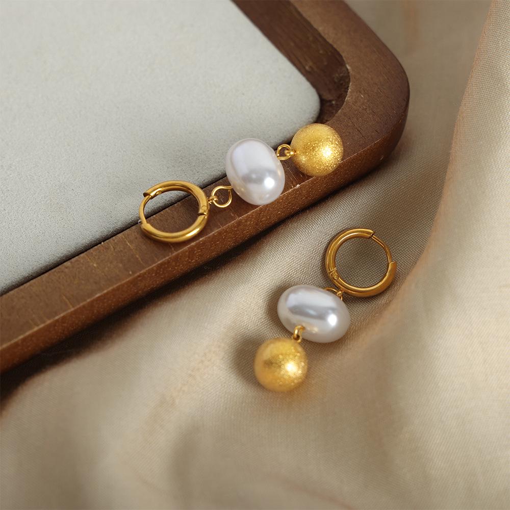 

French Minimalist Faux Pearl & Gold-Plated Titanium Steel Earrings