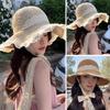 Sun Hat Windproof Large Brim Lace Trim Non-Slip Handmade Straw Hat with Straps Face Shaping Summer Beach