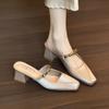 Fashion Elegant Women Slippers Square Toe High Heels Shoes Summer Mules Shoes 2025 New Sandals Designer Woman Pumps Fashion Sandalias