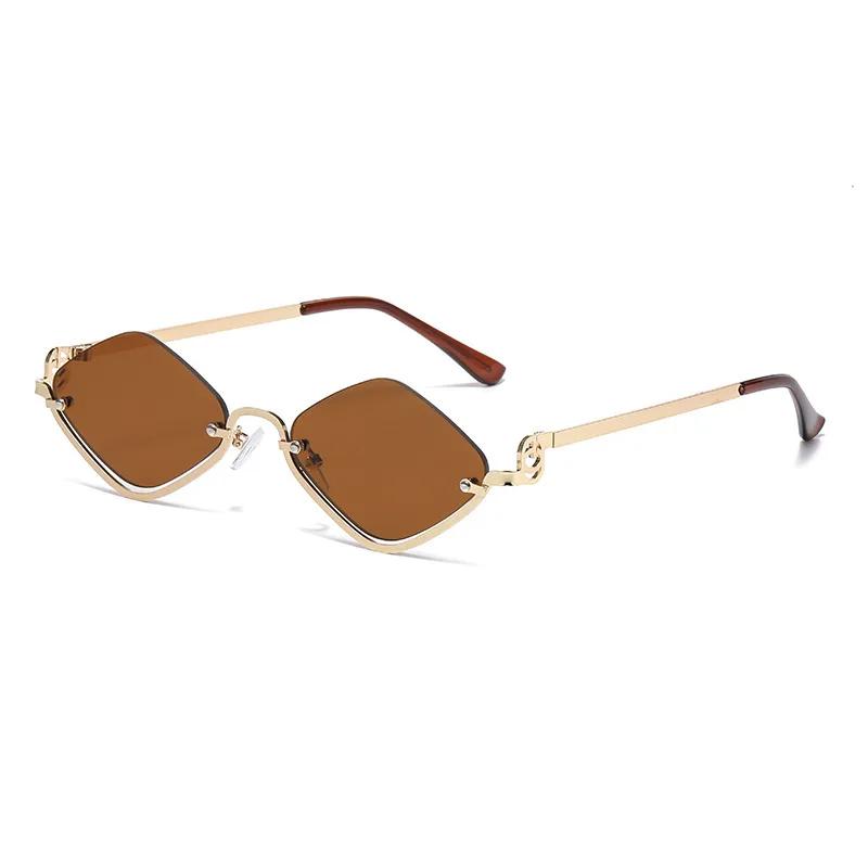 Fashion Metal Small Frame Sunglasses Men Women Half Frame Rhomboid Outdoor Uv Protection Eyewear Eye Protection Shades Eyewear